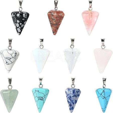 11pcs 11 style Cone/Spike/Pendulum Natural & Synthetic Gemstone Pendants G-NB0003-05-1