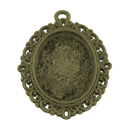 Tibetan Style Oval Alloy Pendant Cabochon Settings TIBEP-Q054-44AB-NR-1
