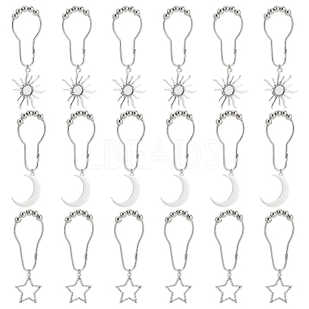 Olycraft 18Pcs 3 Style Universe Theme Iron Shower Curtain Rings for Bathroom HJEW-OC0001-24-1