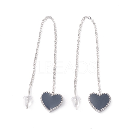 Long Chain with Enamel Heart Dangle Stud Earrings EJEW-A067-01P-A-1