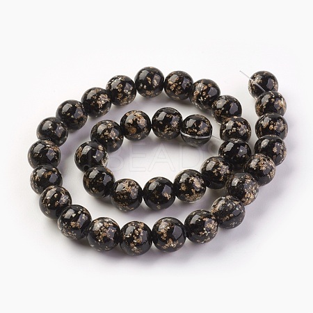 Handmade Gold Sand Lampwork Beads Strands LAMP-P051-L04-10mm-1