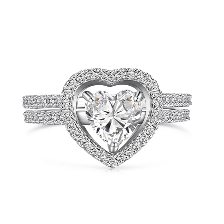 Anti-Tarnish Rhodium Plated 925 Sterling Silver Double Rings Set RJEW-Z040-17P-B-1