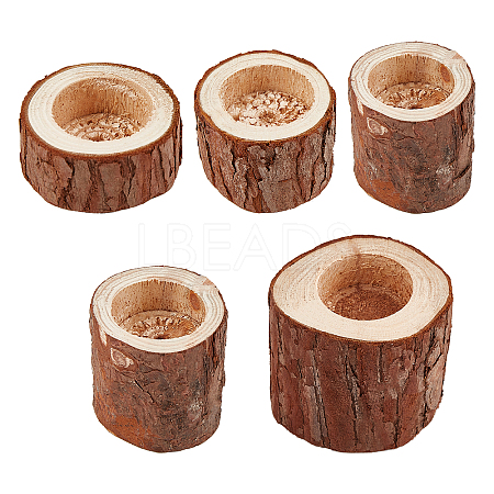 OLYCRAFT 5Pcs 5 Styles Natural Wood Candle Holders AJEW-OC0002-07-1