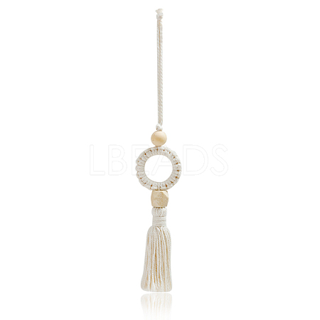 Ring with Macrame Cotton Pendant Decorations with Wood Beaded AUTO-PW0001-09A-1