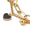 Resin Heart and Round Ball Charm Multi-strand Bracelet BJEW-G639-28G-2