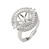 Flat Round Brass Micro Pave Cubic Zirconia Adjustable Ring Settings KK-K297-06P-1