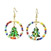 Glass Seed Beaded Ring with Lampwork Christmas Tree Dangle Earrings EJEW-TA00231-2