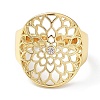 Rack Plating Brass Hollow Flower Open Cuff Ring with Cubic Zirconia RJEW-B044-20G-2
