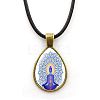 Yoga Theme Alloy Teardrop Pendant Necklace with Wax Rope for Women CHAK-PW0001-007J-1