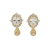 Oval Brass Micro Pave Clear Cubic Zirconia Stud Earring Findings LS-KK-C107-07G-1