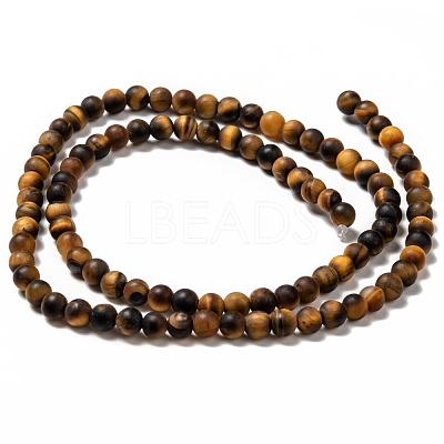 Natural Frosted Tiger Eye Round Bead Strands G-M064-4mm-02-1