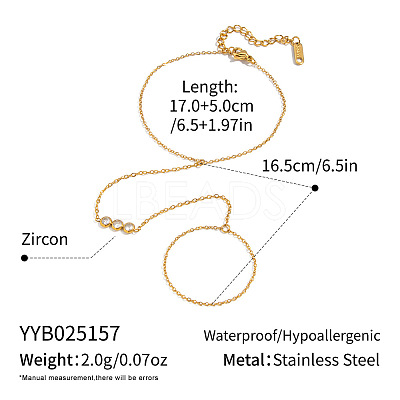 304 Stainless Steel Pave Clear Cubic Zirconia 3 Flat Round Cable Chain Ring Bracelets JC5621-1