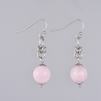 Natural Rose Quartz Dangle Earrings EJEW-JE03934-01-1
