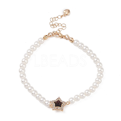Brass Pave Clear Cubic Zirconia Star Link Chain Bracelets BJEW-M321-01C-1
