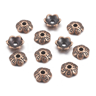 6-Petal Tibetan Style Alloy Flower Bead Caps X-TIBE-S220-R-NR-1