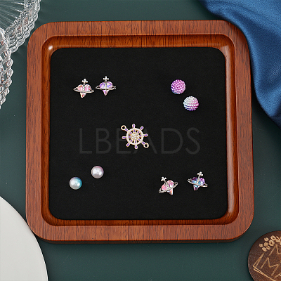 Square Wood Jewelry Storage Tray with Microfiber Fabric Mat Inside ODIS-WH0030-37B-02-1