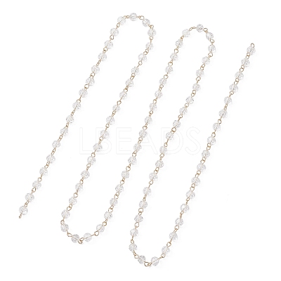Handmade 304 Stainless Steel Glass Rondelle Link Chains AJEW-JB01460-01-1