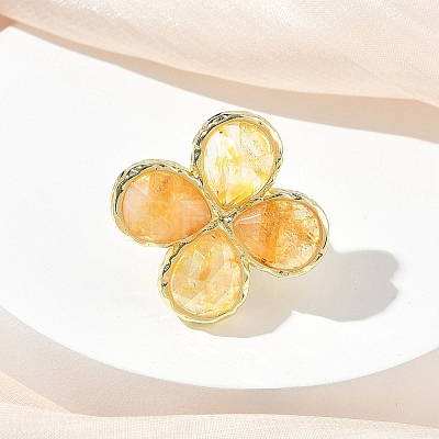 Natural Yellow Quartz Faceted Adjustable Finger Rings for Women RJEW-A092-01G-10-1