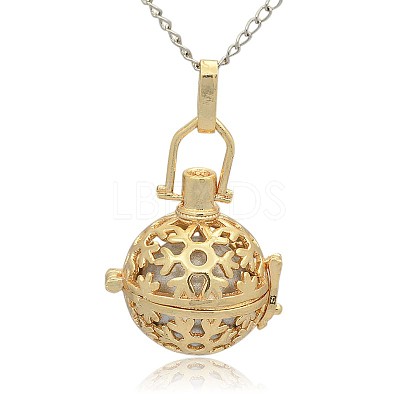 Golden Tone Brass Hollow Round Cage Pendants KK-J232-10G-1