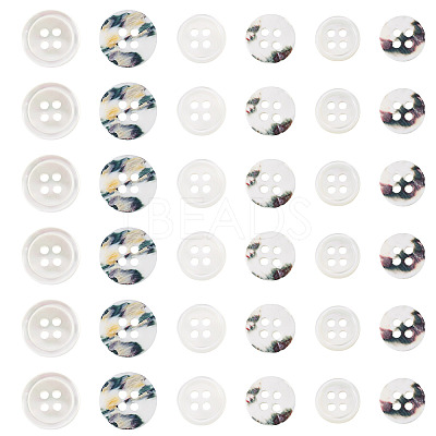 45Pcs 3 Styles 4-Holes Shell Buttons BUTT-TA0001-28-1