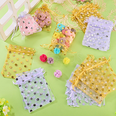 24Pcs 2 Colors Hot Stamping Polka Dot Organza Jewelry Drawstring Bags ABAG-TADJ0001-06B-1