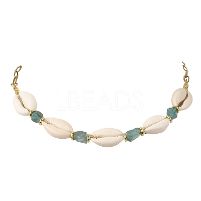 Natural Blue Apatite Chip & Cowrie Shell Beaded Necklaces for Women NJEW-JN06385-1