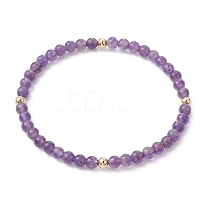 5Pcs 5 Style Natural Amethyst & Brass Beaded Stretch Bracelets Set for Women BJEW-JB09663-01-1
