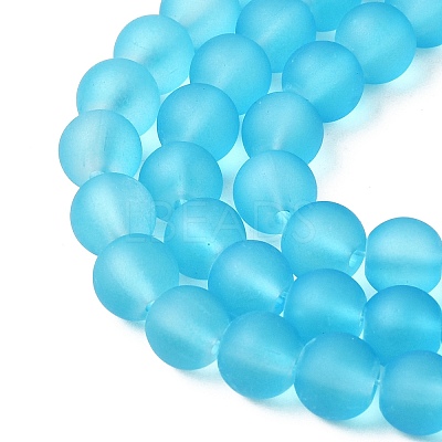Baking Paint Deep Sky Blue Frosted Round Transparent Glass Bead Strands X-GLAA-S031-6mm-37-1