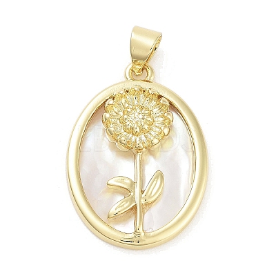 Rack Plating Brass Pave Shell Pendants KK-Z064-28G-010-1