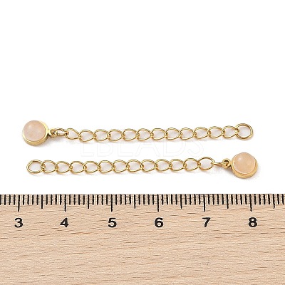 Ion Plating(IP) 316 Surgical Stainless Steel Curb Chain Extender with Natural Rose Quartz Round Charm STAS-A097-01G-03-1