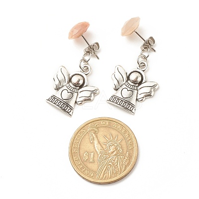 Natural Gemstone Half Round with Alloy Fairy Front Back Stud Earrings EJEW-JE04947-1