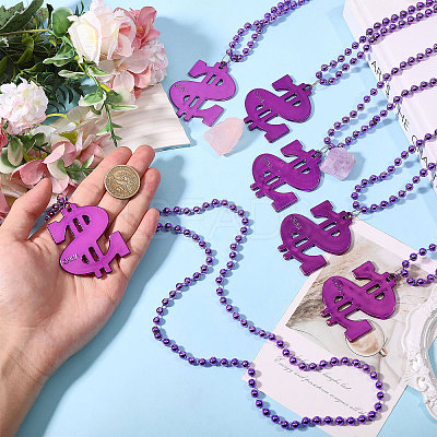 Plastic Dollar Sign Big Pendant Ball Chain Necklaces NJEW-WH0021-81A-1