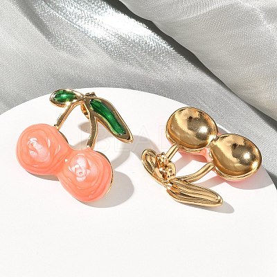 Cherry 304 Stainless Steel Enamel Stud Earrings EJEW-B156-01G-1