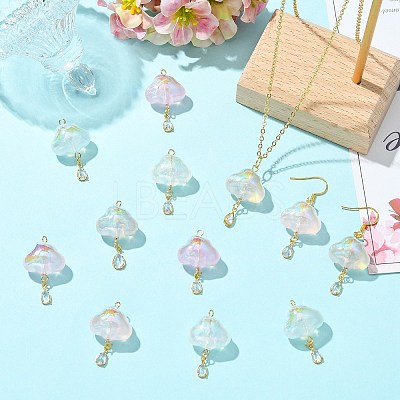 15Pcs 5 Colors Transparent Acrylic with Brass Micro Pave Cubic Zirconia Pendants PALLOY-CJ00190-1