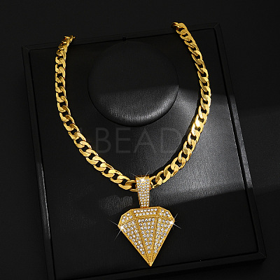 Hip-hop Style Zinc Alloy Crystal Rhinestone Pendant Cuban Link Chain Necklaces FS-WG425B8-09-1