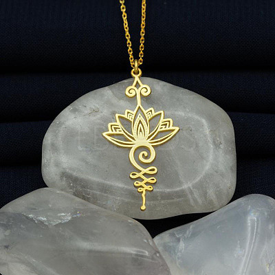 Alloy Hollow Cut Yoga Lotus Flower Pendant Necklaces for Women FS-WG54440-02-1