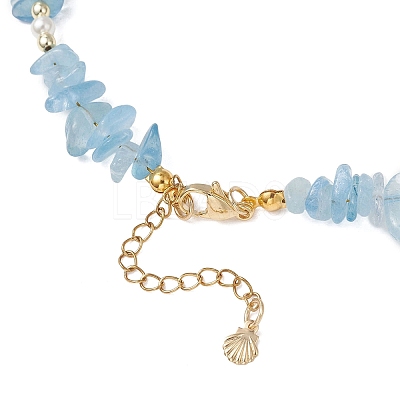 Natural Aquamarine Chips Beads Necklaces & Bracelets Sets for Women SJEW-JS01372-01-1