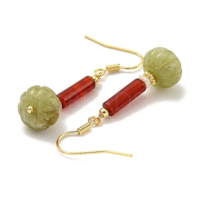 Natural Pearl & Natural Agate & Natural Xiuyu Jade Dangle Earrings EJEW-M252-05G-1