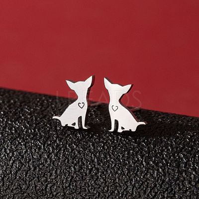 Stainless Steel Dog Stud Earrings PW-WG53AF2-02-1