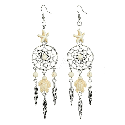 Web with Feather Alloy Chandelier Earrings EJEW-JE05464-02-1