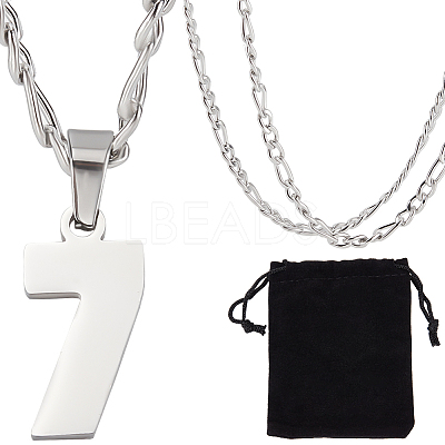 1Pc 304 Stainless Steel Figaro Chain Number Pendant Necklaces NJEW-BBC0001-28D-P-1