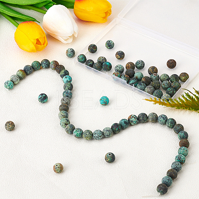 Frosted Natural African Turquoise(Jasper) Round Beads Strands G-OC0001-79A-1