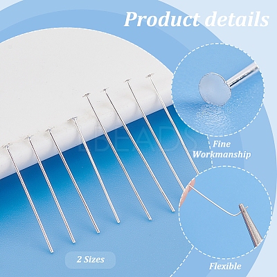60Pcs 2 Styles 925 Sterling Silver Flat Head Pins STER-PH0001-88-1