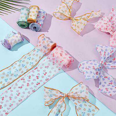 12 Yards 6 Colors Printed Polyester Gauze Ribbon OCOR-WR0001-82-1