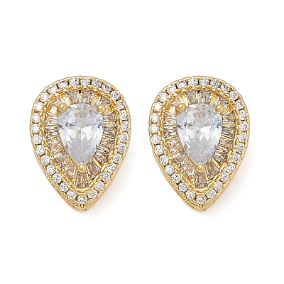 Brass Micro Pave Clear Cubic Zirconia Clip-on Earrings X-EJEW-H154-11A-G-1