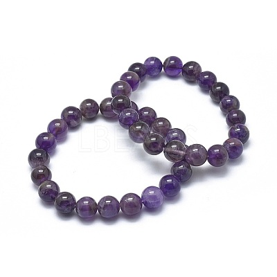 Natural Amethyst Bead Stretch Bracelets X-BJEW-K212-A-034-1