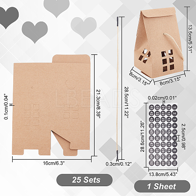 25 Sets Rectangle Foldable Creative Christmas Paper Gift Box with Window and 1 Polka Dot Paper Number Labels Sticker CON-PH0002-85A-1