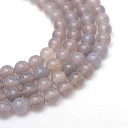 Round Natural Grey Agate Bead Strands G-R345-12mm-07-1