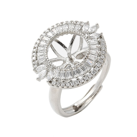 Flat Round Brass Micro Pave Cubic Zirconia Adjustable Ring Settings KK-K297-06P-1