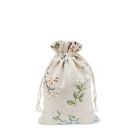 Printed Cotton Imitation Burlap Packing Pouches Drawstring Bags PW-WG7B662-22-1